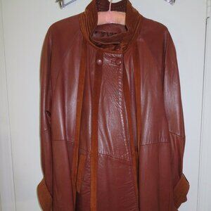 Vintage SARDAR London Women's Cognac Leather Suede Swing Coat Jacket Sz S